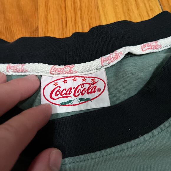 Vintage Coca-Cola T-Shirt Baseball Green Black Colorblock Elbow Sleeve Distress - Picture 3 of 11